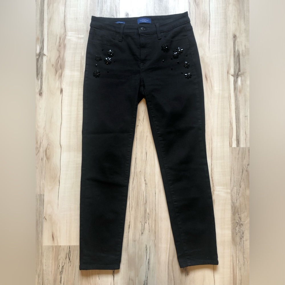 Talbots Limited Edition Flawless Black Slim Ankle Jeans Beaded Floral Accents